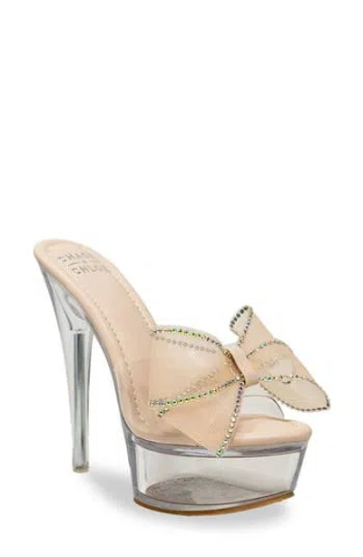 Chase & Chloe Chase And Chloe Rhinestone Bow Platform Sandal In Clear Beige