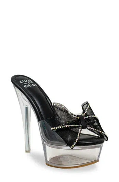 Chase & Chloe Chase And Chloe Rhinestone Bow Platform Sandal In Clear Black