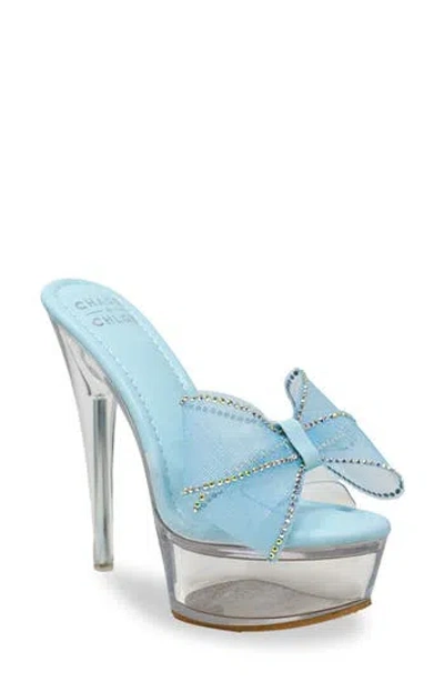 Chase & Chloe Chase And Chloe Rhinestone Bow Platform Sandal In Clear Blue