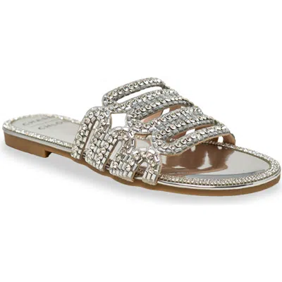 Chase & Chloe Chase And Chloe Rhinestone Embellished Slide Sandal In Gold