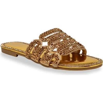 Chase & Chloe Chase And Chloe Rhinestone Embellished Slide Sandal In Gold