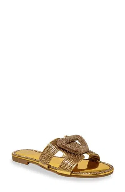 Chase & Chloe Chase And Chloe Rhinestone Embellished Slide Sandal In Gold