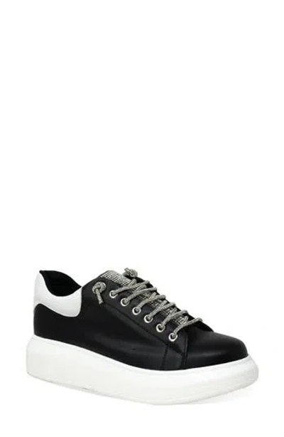 Chase & Chloe Chase And Chloe Rhinestone Faux Leather Platform Sneaker In Black