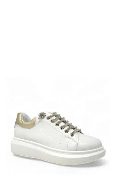 Chase & Chloe Chase And Chloe Rhinestone Faux Leather Platform Sneaker In White