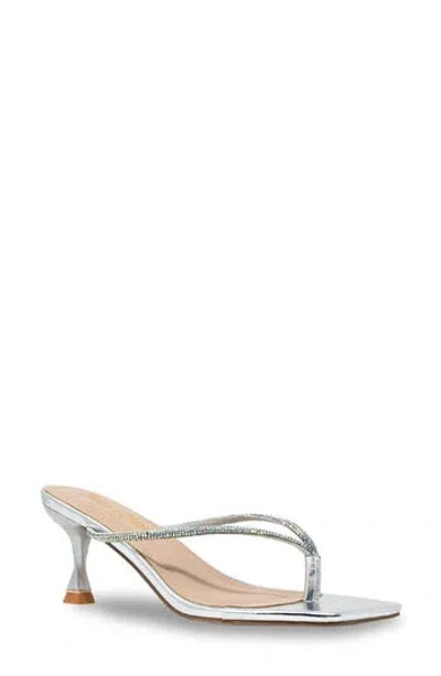 Chase & Chloe Chase And Chloe Rhinestone Kitten Heel Sandal In Silver Metallic