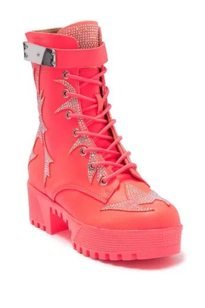 Chase & Chloe Chase And Chloe Rhinestone Lug Sole Combat Boot In Pink