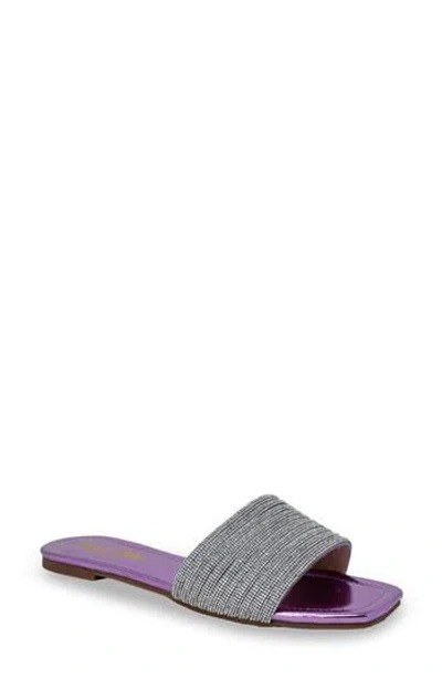 Chase & Chloe Chase And Chloe Rhinestone Slide Sandal In Purple Metallic