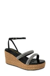 Chase & Chloe Chase And Chloe Rhinestone Strap Espadrille Wedge Sandal In Black