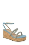Chase & Chloe Chase And Chloe Rhinestone Strap Espadrille Wedge Sandal In Blue
