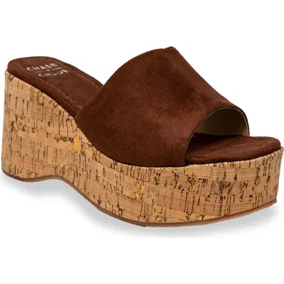 Chase & Chloe Chase And Chloe Rita Open Toe Cork Platform Wedge Sandal In Brown