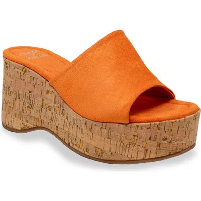 Chase & Chloe Chase And Chloe Rita Open Toe Cork Platform Wedge Sandal In Orange