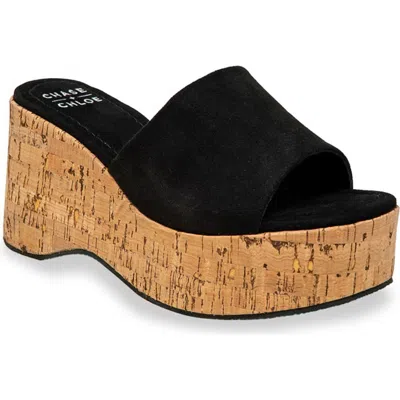Chase & Chloe Chase And Chloe Rita Open Toe Cork Platform Wedge Sandal In Yellow