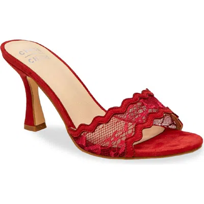 Chase & Chloe Chase And Chloe Scalloped Lace Sandal In Red