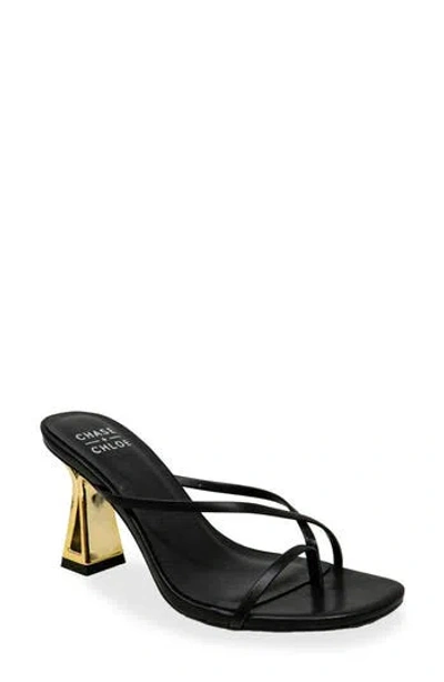 Chase & Chloe Chase And Chloe Sculpted Strappy Toe Post Sandal In Black Pu