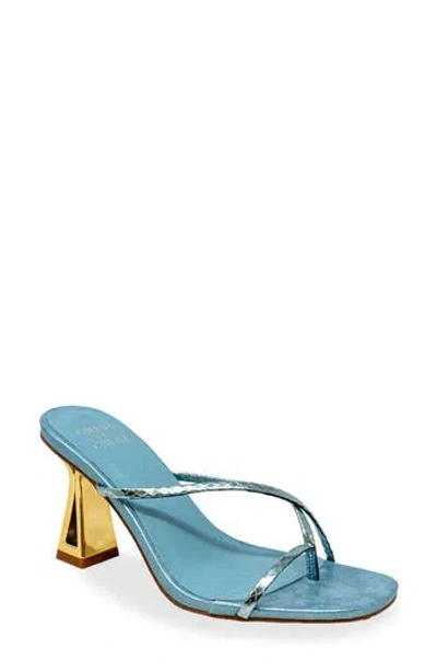 Chase & Chloe Chase And Chloe Sculpted Strappy Toe Post Sandal In Blue Metallic