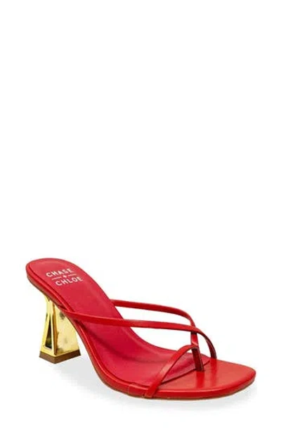 Chase & Chloe Chase And Chloe Sculpted Strappy Toe Post Sandal In Red Pu