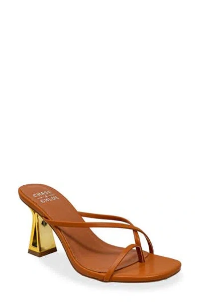 Chase & Chloe Chase And Chloe Sculpted Strappy Toe Post Sandal In Tan Pu