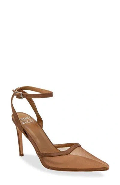 Chase & Chloe Chase And Chloe Sheer Mesh Pointed Toe Pump In Tan