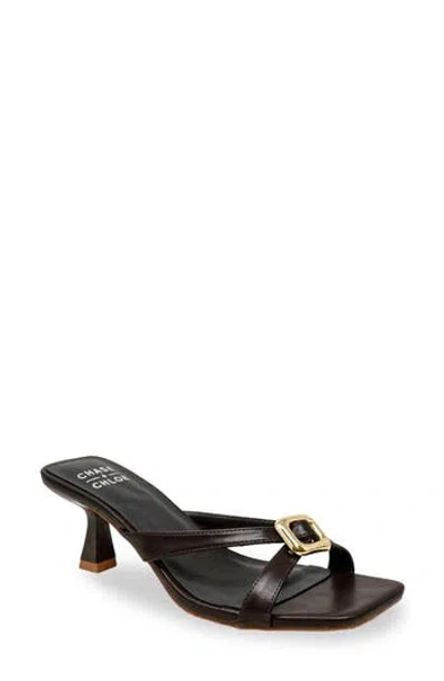 Chase & Chloe Chase And Chloe Square Toe Slide Sandal In Brown Pu