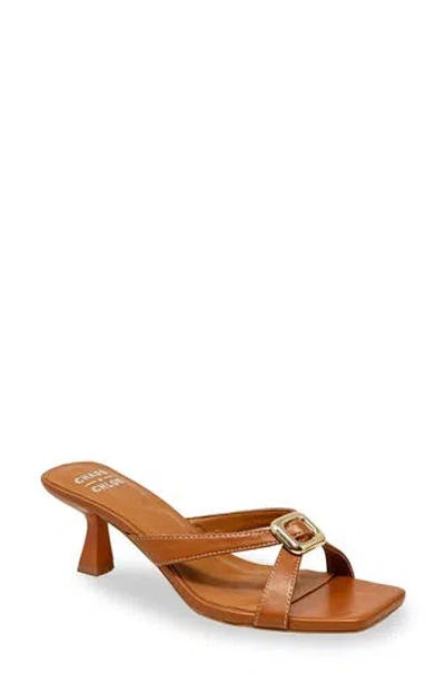 Chase & Chloe Chase And Chloe Square Toe Slide Sandal In Tan Pu