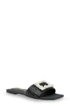 Chase & Chloe Chase And Chloe Taylor Faux Pearl Slide Sandal In Black