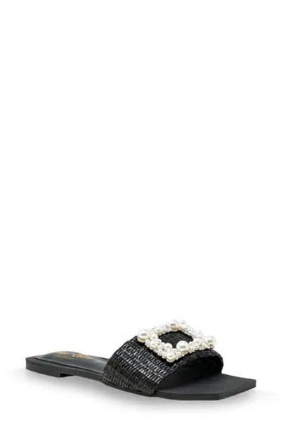 Chase & Chloe Chase And Chloe Taylor Faux Pearl Slide Sandal In Black