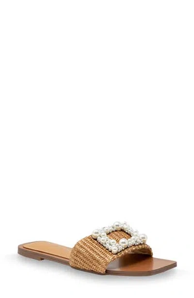Chase & Chloe Chase And Chloe Taylor Faux Pearl Slide Sandal In Tan