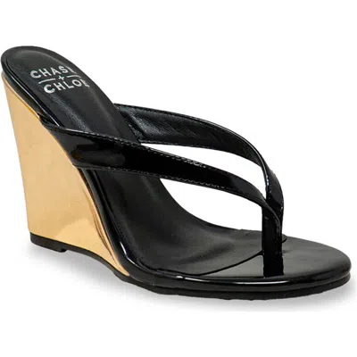 Chase & Chloe Chase And Chloe Toe Post Wedge Sandal In Black
