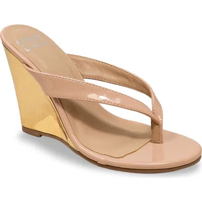 Chase & Chloe Chase And Chloe Toe Post Wedge Sandal In Brown