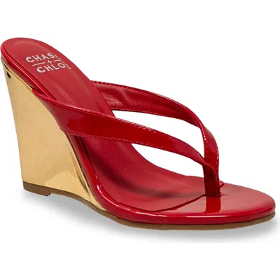 Chase & Chloe Chase And Chloe Toe Post Wedge Sandal In Multi