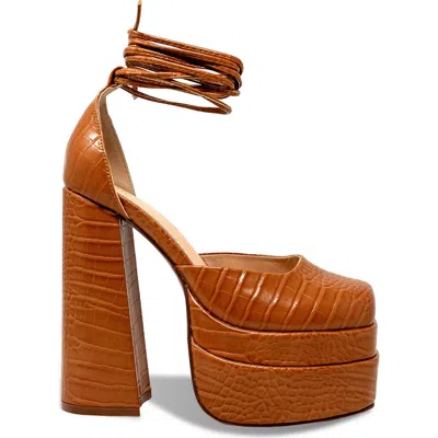 Chase & Chloe Chase And Chloe Wolfe 2 Croc Embossed Platform Pump In Brown