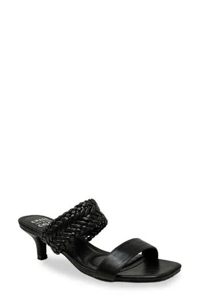 Chase & Chloe Chase And Chloe Woven Double Strap Kitten Heel Sandal In Black