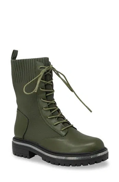 Chase & Chloe Chase And Chloe Zipper Trim Knit Boot In Green