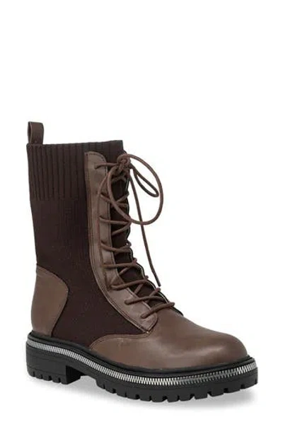 Chase & Chloe Chase And Chloe Zipper Trim Knit Boot In Brown