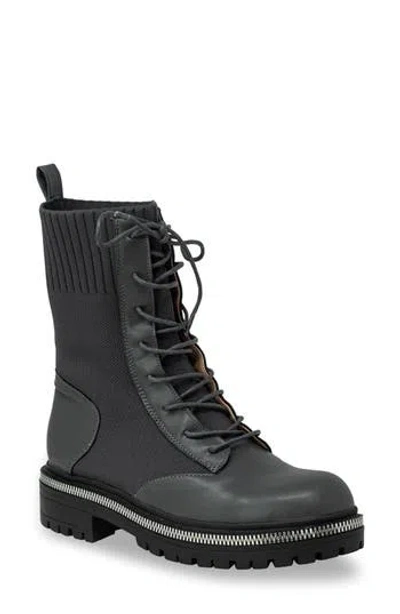 Chase & Chloe Chase And Chloe Zipper Trim Knit Boot In Gray