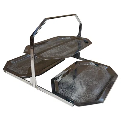 Pre-owned Chase And Co. Chase Art Deco Chrome Triple-tier Folding Snack Tray Fb Plated In Black