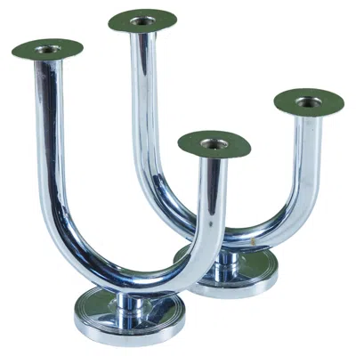 Pre-owned Chase Brass And Copper Company Pair Of Chrome 'taurex' Candlestick Holders By Walter Von Nessen For Chase In Blue