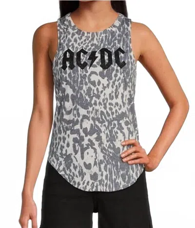 Chaser Acdc Animal Print Tank Top In White Cheetah In Gray