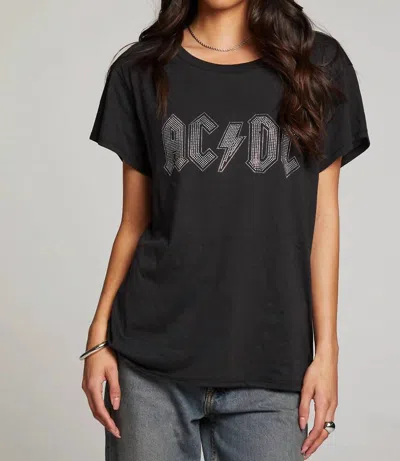 Chaser Acdc Studded Graphic Short Sleeve Top In True Black