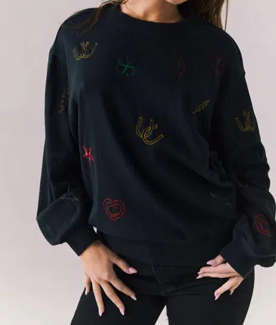Chaser Allover Icons Pullover In Black In Blue