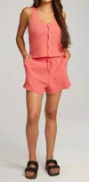 Chaser Waffle Button Up Tank In Flame In Red
