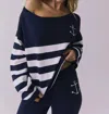 Chaser Anchor Stripe Pullover In Navy In Multi