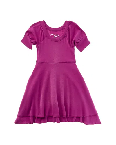 Chaser Baby Rib Puff Sleeve Dress In Purple