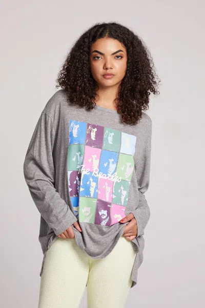 Chaser Beatles Vintage Collage Long Sleeve Tee In Grey In Gray