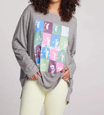 Chaser Beatles Vintage Collage Long Sleeve Tee In Heather Grey