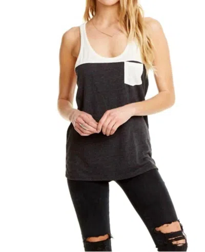 Chaser Blocked Jersey Racerback With Pocket Tank Top In Black/white In Gray