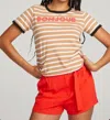 Chaser Bonjour Tee In Tan Stripe In Multi