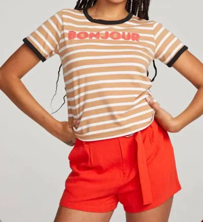 Chaser Bonjour Tee In Tan Stripe In Multi