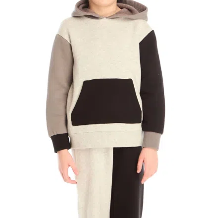 Chaser Kids' Boy's Colorblocked Long Sleeve Hoodie In Beige