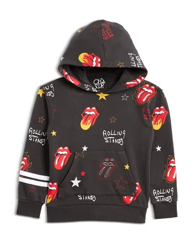 Chaser Boys' Rolling Stones Print Long Sleeved Hoodie With Strapping - Little Kid, Big Kid In Vintage Black